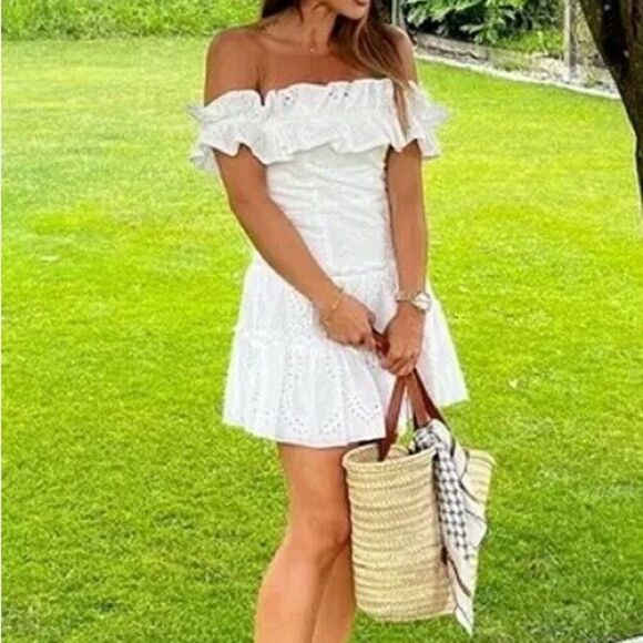 Zara white off shoulder open work embroidered dress - Picture 11 of 12